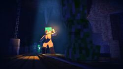 1girls 3d cave creeper_(minecraft) flower_in_hair horny_female human_female humanoid jenny_belle_(slipperyt) mine-imator minecraft skeleton_(minecraft) slipperyt tagme torch