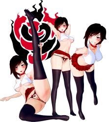 1girls 3d arc_family_crest armpits arms_behind_head black_hair black_thighhighs blush crotchless_panties danielanthony1994 female female_only holding_leg_up laying_on_side logo microskirt midriff multiple_poses pubic_hair pussy revealing_clothes ruby_rose rwby short_shirt silver_eyes skirt smile smiling solo stockings tagme thighhighs underboob white_background