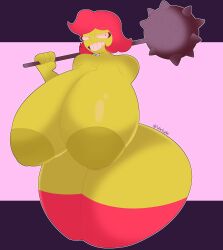 1girls annie_bell antonball_deluxe antonblast ass breasts female female green_skin huge_ass huge_breasts huge_thighs red_hair tagme thighs voctopie weapon weapon_over_shoulder