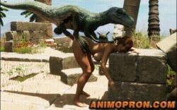 1girls 1male animated animopron big_balls big_breasts big_penis dinosaur huge_balls huge_breasts huge_cock interspecies long_tail nude outdoors penetration perching_position reptile standing standing_sex velociraptor wide_hips zoophilia