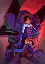 1_horn anal bodysuit clothing duo erection eva_01 genitals green_eyes hi_res horn human incest machine male male/female mammal neon_genesis_evangelion open_mouth penis robot shinji_ikari skinsuit tight_clothing