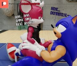 3d_(artwork) anthro ass big_butt blue_body blue_fur bodily_fluids bottomless camseven chip_(sonic) clothed clothing cum cum_drip cum_in_ass cum_inside cum_on_butt cum_on_chest cum_on_penis digital_media_(artwork) dripping duo english_text eulipotyphlan eye_contact fur genital_fluids genitals girly gym hair hands_on_hips hedgehog hi_res looking_at_another male male/male mammal mostly_nude on_ground open_mouth penis red_body red_fur sega size_difference sonic_(series) sonic_the_hedgehog sonic_the_hedgehog_(series) sonic_unleashed sweat sweaty_genitalia sweaty_penis teapot_(body_type) text thick_thighs tongue tongue_out topwear unknown_species watermark white_hair wide_hips wings