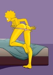 aged_up anus ass bent_over breasts clothes_pull clothing evilweazel feet high_resolution lisa_simpson looking_back nipples pantsu panty_pull pink_panties spiky_hair the_simpsons topless underwear underwear_pull undressing vagina yellow_body yellow_skin