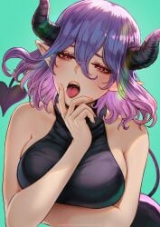 blue_hair bob_cut breasts demon demon_girl female female_only horn kinsou_no_vermeil looking_at_viewer magion02 milf succubus tongue tongue_out vermeil vermeil_(kinsou_no_vermeil) vermeil_in_gold