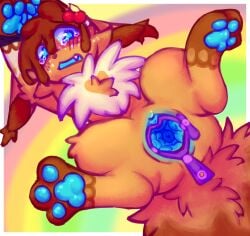 3_toes 4_legs blue_eyes blue_mouth blue_pawpads bodily_fluids bondage bondage bound brown_body brown_fur cervix cherry crying eevee eeveelution feet female feral fluffy fluffy_chest fluffy_tail food forced fruit fur gaping gaping_pussy generation_1_pokemon genitals h3llvixn internal medical_examination nintendo open_mouth pawpads plant pokemon pokemon_(species) pussy rape restraints solo solo_focus speculum spread_legs spreading tears toes video_games