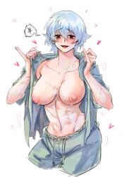 big_breasts blush canon_genderswap female female_only flashing flashing_breasts ginko_sakata gintama gintoki_sakata heart-shaped_pupils jinbei_(clothing) light_blue_hair looking_at_viewer no_bra official_alternate_costume open_shirt pajamas poussiere presenting rule_63 scars short_hair silver_hair smile solo sweat tongue_out