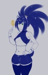 1girls 2022 blue_hair breasts clothed clothing female female_focus female_only fully_clothed humanized humanoid long_hair medium_breasts pherociouseso restricted_palette rule_63 sega short_shorts shorts sketch solo sonic_(series) sonic_the_hedgehog sonic_the_hedgehog_(series) sonique_the_hedgehog standing thighhighs wide_hips