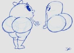 2girls ass_expansion big_ass big_butt bubble_butt butt_expansion eyelashes female ghost gloves joe-anthro looking_back ms._pac-man namco orb pac-man_(series) pac-man_eyes pinky_(pac-man) sketch tagme thick_thighs thighs waddling_head