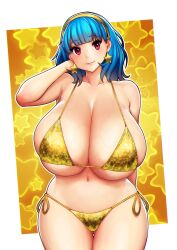 1girls adjusting_hair arm_up armpits ass_visible_through_thighs bakunyuu bakynyuu bare_shoulders belly_button bikini bikini_bottom bikini_top blue_hair blue_hair_female blunt_bangs blush blushing_at_viewer border breast_squish breasts candy_blue_hair clavicle cleavage collarbone curvaceous earrings enormous_breasts erkazooya errorkazoo eye_contact eyebrows_visible_through_hair female female_focus female_only female_solo front_heavy_breasts full_cleavage gold_(metal) gold_bikini gold_bikini_bottom gold_bikini_top gold_clothing gold_earrings gold_hair_ornament gold_hairband gold_star gold_swimsuit gold_swimwear gold_trim hair_ornament hairband hand_behind_head hi_res high_resolution highres hourglass_figure huge_breasts huge_cleavage human human_female human_only impossible_clothes impossible_swimsuit long_cleavage looking_at_viewer massive_breasts navel non-euclidean_border original original_character outline outside_border overflowing_breasts red_eyes red_eyes_female revealing_bikini revealing_clothes revealing_swimsuit rina_atherina rina_atherina_(errorkazoo) short_hair side-tie_bikini side-tie_bikini_bottom sideboob skindentation smile smiling_at_viewer solo solo_female standing star star_background star_earrings starry_background swimsuit swimwear tight_bikini tight_clothing tight_fit tight_swimsuit two_tone_background underboob undersized_clothes veins veiny_breasts voluptuous voluptuous_female white_border white_outline yellow_bikini yellow_earrings yellow_hairband yellow_headwear yellow_theme