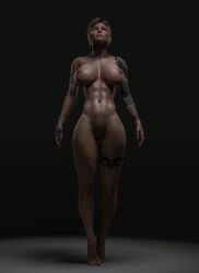 3d big_breasts breasts busty female female_focus female_only full_frontal_nudity hourglass_figure kisxsfm lara_croft lara_croft_(survivor) pinup pinup_pose solo tattoo tattoos tomb_raider wide_hips