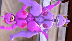 2girls 3d amy_rose blaze_the_cat blueapple closed_eyes female female_only forehead_jewel huge_breasts huge_nipples on_back on_bed pleasure_face pussy_to_pussy scissoring sonic_(series) thick_thighs tribadism yuri