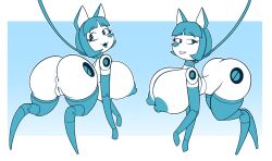 anthro anthrofied anus areola ass big_breasts big_butt biting_lip breasts dog_ears eyelashes female feral genitals hi_res huge_breasts huge_butt jenny_wakeman leash my_life_as_a_teenage_robot nickelodeon nipples pussy quadruped raki_boi simple_background smile solo xj-9