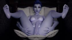 1futa 3d 4k absurdres akikosdream areolae balls barefoot big_breasts big_penis breasts erection feet futa_only futanari highres large_breasts looking_at_viewer nipples overwatch penis solo spread_legs tanline testicles toes widowmaker