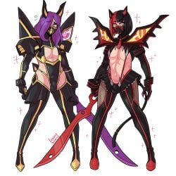 2boys anubis black_hair bodysuit cat_boy cat_ears catboy cosplay costume crossdressing crossplay dog_ears embarrassed face_mask femboy femboymaycry fishnets frills junketsu kill_la_kill kiryuuin_satsuki_(cosplay) latex leotard loggus_doggus male_only matoi_ryuuko_(cosplay) original_character original_characters purple_hair red_hair scissor_blade senketsu sling_bikini slingshot_swimsuit swimsuit thighhigh_boots thighhighs