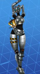 anthro biped blue_eyes borderlands claptrap epic_games female fortnite fortnite:_save_the_world genitals glistening glistening_body hi_res machine mammal metal_team_leader metallic_body pussy robot simple_background solo sweetmeat ursid video_games