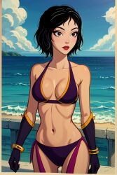 aged_down ai_generated beach bikini black_hair clouds dark_hair melnitsa nude_female russian the_three_bogatyrs