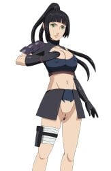 1girls bare_chest bare_legs black_hair blunt_bangs bottomless center_opening crop_top cutout erect_nipples erect_nipples_under_clothes exposed_pussy female female_only fighting_stance fireboi gloves green_eyes hime_cut kunoichi midriff miniskirt naruto naruto_(series) naruto_shippuden ninja nipples no_bra no_panties partially_clothed ponytail pubic_hair pussy shirt shizuka_(naruto) shoulder_pads skirt solo solo_female solo_focus tied_hair very_long_hair