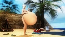 1girls 3d beach belly big_belly big_breasts bikini blonde_hair breasts female female_pred huge_belly implied_vore large_breasts mercy overwatch pestilad same_size_vore swimsuit underboob vore