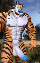 absurd_res anthro ekoi1995 felid frosted_flakes hi_res kellogg's male male_only mammal mascot muscular muscular_male outside pantherine selfie solo tiger tony_the_tiger