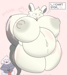 air_inflation air_lactation aru_(zaclyn) ass_expansion belly_expansion big_breasts breast_expansion cute furry heart-shaped_pupils inflation leaking_air royce_(zaclyn) thought_bubble zaclyn