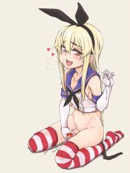 1boy black_neckerchief black_panties blonde_hair brown_eyes clothed_masturbation cosplay crop_top crossdressing cum cum_on_gloves elbow_gloves erection femboy girly gloves heart heavy_breathing highleg highleg_panties kantai_collection long_hair male male_focus male_masturbation male_only masturbation navel neckerchief original otoko_no_ko ozawa_reido panties panties_around_one_leg penis sailor_collar school_uniform seiza serafuku shimakaze-kun shimakaze_(kantai_collection) shimakaze_(kantai_collection)_(cosplay) sitting solo striped striped_thighhighs sweat testicles thighhighs trap underwear white_gloves