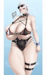 1girls big_breasts blue_eyes breasts busty collar curvaceous curvy curvy_body curvy_female curvy_figure female female_focus huge_breasts large_breasts last_origin slutty_outfit smile smiling sonia_(last_origin) sunglasses sunglasses_on_head thick_thighs thighs voluptuous zer0artzer0