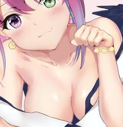 1girls big_breasts blue_dress blush blushing_at_viewer bob_cut bob_hair breasts bust busty cat_pose cleavage cleavage_dress cute cute_face cute_fang dress earrings exposed_shoulders golden_earrings gradient_hair green_eyes heterochromia high_resolution highres himemori_luna holoforce hololive hololive_japan light-blue_hair light-skinned_female light_skin nekousagi no_sex paw_pose pink_eyes pink_hair princess safe_for_work short_hair shoulders simple_background smile smiling_at_viewer solo streamer virtual_youtuber vtuber white_background white_skinned_female young_woman youtuber