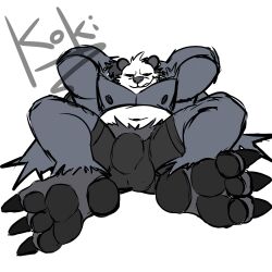 bulge chubby_male koki_1 male_only muscular_male nintendo panda pangoro paws pokemon