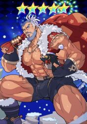 abs bara beard biceps bodybuilder broad_shoulders bulge christmas christmas_clothing christmas_outfit citail cygames daddy dilf facial_hair male_only manly mature_male mouse moustache muscular muscular_male nipples older_male pecs penguin rybiok scars short_shorts silver_hair smooth_skin swimming_trunks thick_legs thick_neck thick_thighs tight_clothing uncle veiny_muscles vyron_(world_flipper) water_gun world_flipper zaddy