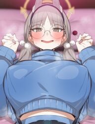 1girls big_breasts big_nipples blue_archive blush breasts busty curvaceous curvy curvy_body curvy_female curvy_figure erect_nipples erect_nipples_under_clothes female female_focus ganbari_mascarpone glasses huge_breasts large_breasts lollipop moe_(blue_archive) nipple_bulge rabbit_squad_(blue_archive) round_glasses srt_special_academy_student voluptuous