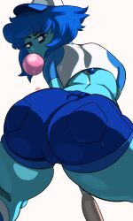 1girls 2020s 2022 alien alien_girl alien_humanoid ass ass_focus baseball_bat baseball_cap baseball_uniform big_ass big_butt blowing_bubblegum blue_body blue_bottomwear blue_eyes blue_hair blue_skin bubble_butt bubble_gum butt butt_crack_outline cartoon_network clothed clothed_female clothing denim_shorts female female_focus female_only fully_clothed gem_(species) hat jean_shorts lapis_lazuli_(bob) lapis_lazuli_(steven_universe) large_ass looking_at_viewer looking_back noblood pussy_bulge rear_view ryandomonica semi-genderless semi-genderless_female short_hair shorts simple_background solo solo_female steven_universe strong_tomboy_(spectrum) thick_thighs thighs tomboy western_art western_cartoon white_background wide_hips