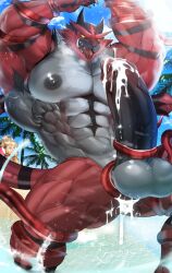 2022 abs anthro arcanine beach biceps blush cum cumming furry gay hyper hyper_balls hyper_genitalia hyper_penis hyper_testicles incineroar magangz male male_focus male_only muscle muscles muscular muscular_arms muscular_ass muscular_back muscular_legs muscular_male muscular_thighs nintendo nipples ocean pecs pokemon pokemon_(species) speedo tentacle veins veiny_penis water