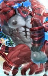 2022 abs anthro arcanine beach biceps blush cum cumming furry gay hyper hyper_balls hyper_genitalia hyper_penis hyper_testicles incineroar magangz male male_focus male_only muscle muscles muscular muscular_arms muscular_ass muscular_back muscular_legs muscular_male muscular_thighs nintendo nipples ocean pecs pokemon pokemon_(species) speedo tentacle veins veiny_penis water