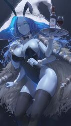 1girls 4_arms blue_body blue_eyes blue_hair blue_skin breasts bunny_ear bunnysuit cloak elden_ring female fromsoftware hat hi_res highleg_leotard hips holding_object huge_breasts large_breasts large_hat leotard long_hair multi_arm multi_limb one_eye_closed ranni_the_witch realistic serving_tray slim_waist thick_thighs thighhighs thighs wide_hips witch_hat yohan1754