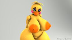 3d big_breasts female_solo five_nights_at_freddy's five_nights_at_freddy's_2 fnaf grey_background naked only_female orange_areola orange_nipples sleeping_isotope toy_chica_(fnaf)