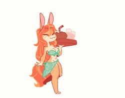 animated anthro bodily_fluids bra breasts butt cleavage clothed clothing container crying cup dropping_object exposed_butt falling female glass glass_container glass_cup hair humor hurt_expression kittykola lagomorph leporid mammal orange_hair pain rabbit shaking short_playtime solo straw tears underwear