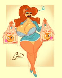 1girls anthro belise7 big_breasts breasts donut female female_only food furry ginger_(belise7) original original_character sketch smile solo tagme thick_thighs wide_hips