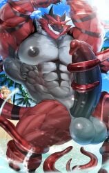 2022 abs anthro arcanine beach biceps blush cum cumming furry gay hyper hyper_balls hyper_genitalia hyper_penis hyper_testicles incineroar magangz male male_focus male_only muscle muscles muscular muscular_arms muscular_ass muscular_back muscular_legs muscular_male muscular_thighs nintendo nipples ocean pecs pokemon pokemon_(species) speedo tentacle veins veiny_penis water