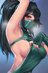 akali armpit armpit_fetish armpits facemask green_clothing large_breasts league_of_legends pd sexy_armpits sideboob sideless_outfit tight_clothing