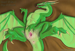 anus athus clitoris cum dragon female flat_chest green nude pussy sarmy scalie solo spreading wet wings