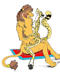 anthro basket_position cheetah chest_tuft couple feline female fur furry lion male mastery_position moan piercing sex straight summer_jackson