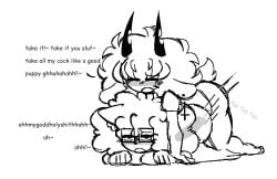 2girls animal_ears big_ass dialogue doggy_style female freakakappa horns no_color