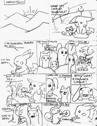 anthro comic dirty_thoughts evolution_stone evolved feral furret happy htfcuddles_(artist) hug mawile meganium nintendo penis pichu pokemon pokemon_(species) rattata thunder_stone