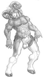 1boy arjuna balls big_balls bighorn_sheep caprine hooves horns loincloth male male_only nude penis playful ram sheath solo underwear undressing