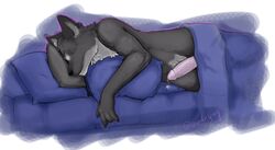 anthro bed canine fur furry male male_only nude precum sleeping thundergrey wolf