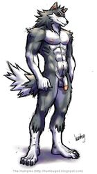 1boy anthro balls canine claws closed_eyes eyes fur furry humbug humbuged male male_only muscles nude penis solo standing tail wolf zulf