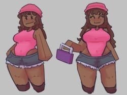 1girls beanie block_tales blocky_body bodysuit breasts clothed cute dark-skinned_female dark_skin female female_only girl hambu_5 kyoko_(block_tales) leotard long_hair pink_beanie roblox roblox_game robloxian short_shorts shorts solo suitcase thick_thighs thighs
