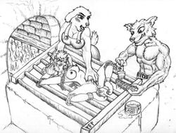 anthro bondage canine cooking female fur furry imminent_death imminent_vore male mammal monochrome mouse nipples paul_pinewood peril procyonid pussy rodent torture vore