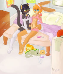 2boys anthro balls bed bedroom blue_eyes blush bulge collaboration collar crossdressing feline frottage fur furry gay girly green_eyes hindpaw humanoid_penis lagomorph looking_at_viewer male male_only multiple_boys no_humans panties penis phsuke plushie rabbit raised_tail ribbons short_hair sitting skidd skimpy stockings tail uncut underwear undressing