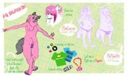 anthro balls breasts bulge canine chubby closed_eyes dickgirl fur furry futanari german_shepherd grey hair intersex mcarson mcarson_(character) model_sheet nipples nude penis piercing pink pink_hair purple_penis small_breasts standing tongue topless